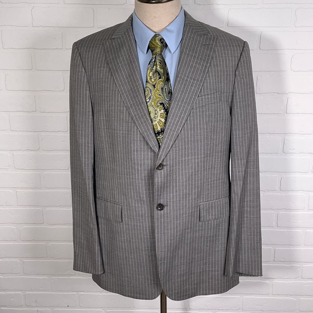 Banana Republic Blazer Men 44R Gray Pinstripe Trabaldo Togna Wool Cashmere